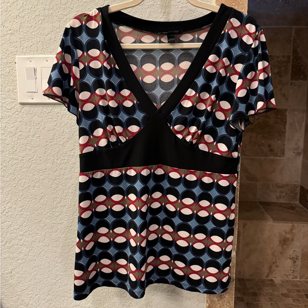 AB Studio Women's V Neck Short Sleeve Blouse Top